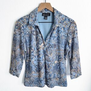 Vtg 90s Floral Lace Top Womens Large‎ Blue Fairy Festival Phoebe Feminine Nylon
